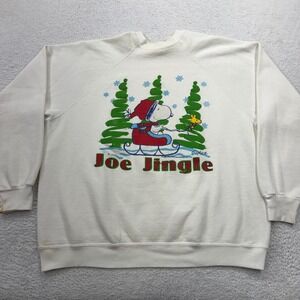 Vintage Artex Joe Jingle Snoopy Christmas Sweatshirt White Mens XL Made in USA